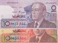 Morocco, 10 Dirhams (2), 1987-1991, XF / UNC, p60b / 63b, (Total 2 banknotes)
King Hassan II portrait
Estimate: $ 15-30