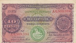 Mozambique, 10 Centavos, 1914, XF, p59
serial number: A 6509394, Third Issue, Banco Nacional Ultramarino, Portuguese Administration
Estimate: $ 25-5...