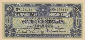 Mozambique, 20 Centavos, 1933, UNC, pR29, CANCELLED
serial number: 274.114
Estimate: $ 5-10