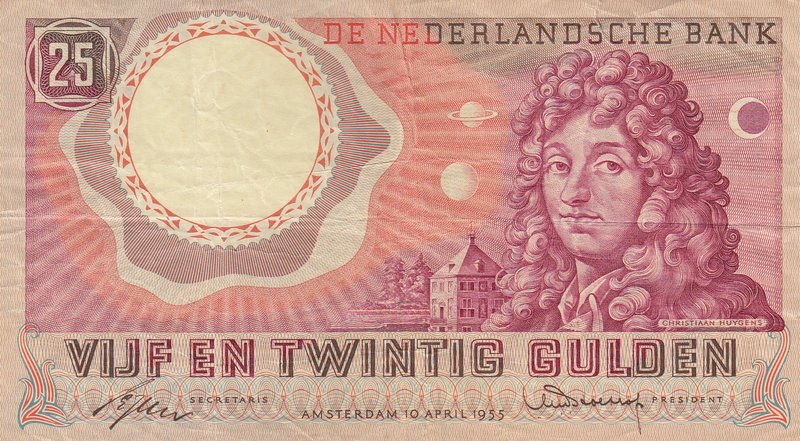 Netherlands, 25 Gulden, 1955, VF, p87
serial number: I YC 062333, Portrait of C...