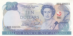 New Zealand, 10 Dollars, 1990, UNC, p176
serial number: BBB 006551, Portrait of Mature Elizabeth II
Estimate: $ 20-40