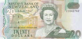 New Zeland, 20 Dollars, 1992, XF, p179
serial number: ZZ042762, Signature D.T. Brash, Portrait of Queen Elizabeth II
Estimate: $ 30-50