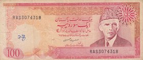 Pakistan, 100 Rupees, 1986, VF, p41
serial number: RAS 3074318, Mohammed Ali Jinnah portrait at right
Estimate: $ 5-10