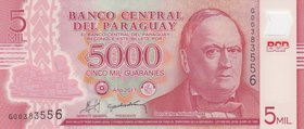 Paraguay, 5000 Guaranies, 2011, UNC, p234
serial number: G00383556, Portrait of Don Carlos Antonia Lopez, CBNC (without printed)
Estimate: $ 10-20