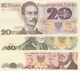 Poland, 20 Zlotych, 50 Zlotych and 100 Zlotych, 1982/ 1988/ 1988, UNC, p149a/ p142c/ p143e, (Total 3 Banknotes)
serial numbers: AC 1791739, HG 131757...