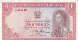 Rhodesia, 1 Pound, 1968, VF / XF, p28d
serial number: K/28 423640, Queen Elizabeth II portrait
Estimate: $ 150-300