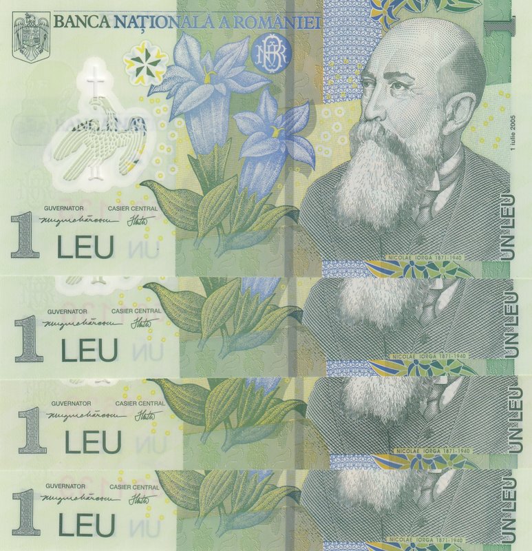 Romania, 1 Leu, 2005, UNC, p117i, (Total 4 Banknotes)
serial numbers: 141F65011...