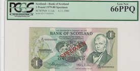 Scotland, 1 pounds, 1980, p111ds, SPECİMEN
PCGS 66, serial number:D17 000000
Estimate: $ 175-300
