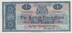 Scotland, 1 Pound, 1959, XF (-), p157
serial number: K/4 058975, The British Linen Bank
Estimate: $ 25-50