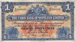 Scotland, 1 Pound, 1952, VF (+), pS815 
serial number: S/22 538332, The Union Bank of Scotland Limited
Estimate: $ 50-100