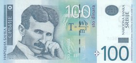 Serbia, 100 Dinara, 2013, UNC, p57
serial number: AA 0009612, "AA" prefix, Nikola Tesla portrait at left
Estimate: $ 5-10