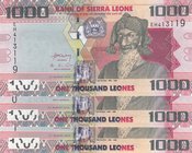 Sierra Leone, 1000 Leones, 2013, UNC, p30, (Total 3 Pieces Consecutive Banknotes)
serial numbers: EH413119, EH413120 and EH413121, Portrait of Bai Bu...