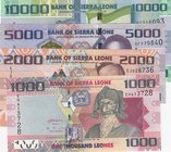 Sierra Leone, 1000 Leone, 2000 Leone, 5000 Leone and 10000 Leone, 2010-2013, UNC, p30/ p31/ p32/ p33, (Total 4 Banknotes)
serial numbers: EH413728, E...