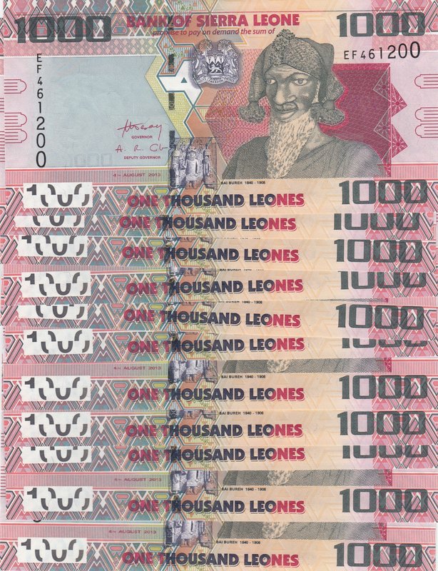 Sierra Leone, 1000 Leone, 2013, UNC, p30b, (Total 11 Pieces Consecutive Banknote...