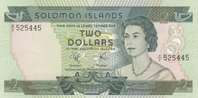 Solomon Islands, 2 Dollars, 1977, UNC, p5a
serial number: A/2 525445, Signature 1, Portrait of Queen Elizabeth II
Estimate: $ 10-20
