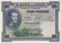 Spain, 100 Pesetas, 1925, AUNC (-), p69
serial number: F2 266041
Estimate: $ 25-50