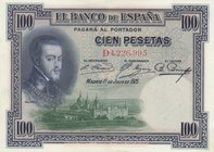 Spain, 100 Pesetas, 1925, AUNC, p69a
serial number: D4.226.995, D Series, Portrait of Felipe II
Estimate: $ 10-20