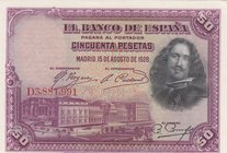 Spain, 50 Pesetas, 1928, XF, p75b
serial number: D3,881,991, Portrait of Diego Velazquez Portresi
Estimate: $ 5-15