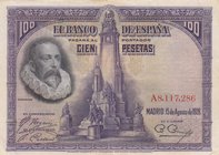 Spain, 100 Pesetas, 1928, XF, p76a
serial number: A8,117,286, Portrait of Miguel de Cervantes
Estimate: $ 5-15