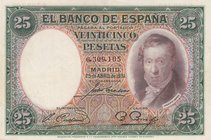 Spain, 25 Pesetas, 1931, AUNC, p81
serial number: 6,309,105, Portrait of Vicente Lopez
Estimate: $ 10-20