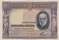 Spain, 50 Pesetas, 1935, XF, p88a
serial number:5470439, Portrait of Santiago Ramon y Cajal
Estimate: $ 5-15
