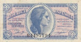Spain, 50 Centimos, 1937, UNC, p93
serial number: B4497794, Figure of Woman
Estimate: $ 20-40