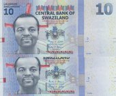 Swaziland, 10 Emalangeni, 2010/ 2014, UNC, p36a/ p36b, (Total 2 Banknotes)
serial numbers: AA3262616 and AB0055860, Portrait of King Mswati III
Esti...