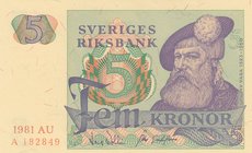 Sweden, 5 Kroner, 1981, UNC, p51d
serial number: A182849
Estimate: $ 5-10