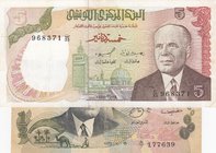 Tunisia, 1/2 Dinar and 5 Dinars, 1973 / 1980, XF, p69 /p75, (Total 2 banknotes)
Habib Bourguiba portrait
Estimate: $ 15-30