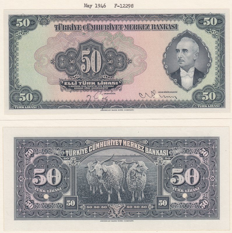 Turkey, 50 Lira, 1947, UNC, p143a, 3/2. Emission, FRONT AND BACK PROOF SPECİMEN,...