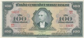 Turkey, 100 Lira, 1947, UNC, p149, 4/1. Emission
serial number: N3 19137, a portrait of Turkey's founder Mustafa Kemal Ataturk
Estimate: $ 5000-1000...
