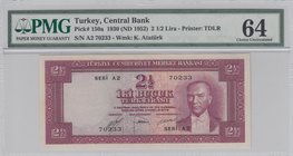 Turkey, 2 1/2 Lira, 1952, UNC, p150, 5/1. Emission
PMG 64, serial number: A2 70233, a portrait of Turkey's founder Mustafa Kemal Ataturk
Estimate: $...
