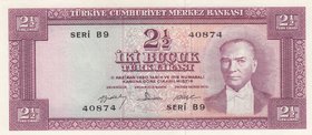 Turkey, 2 1/2 Lira, 1960, UNC, p153, 5/4. Emission
serial number: B9 40874, a portrait of Turkey's founder Mustafa Kemal Ataturk
Estimate: $ 350-700