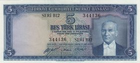 Turkey, 5 lira, 1952, UNC, p154, 5/1. Emission
serial number: B12 344136, a portrait of Turkey's founder Mustafa Kemal Ataturk
Estimate: $ 1000-2000