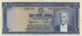 Turkey, 5 Lira, 1952, AUNC (+), p154, 5/1. Emission
serial number: C7 283769, natural, there is a slight break in the lower left corner, a portrait o...