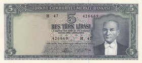 Turkey, 5 Lira, 1965, UNC, p174, 5/4. Emission
serial number: H47 426669, a portrait of Turkey's founder Mustafa Kemal Ataturk
Estimate: $ 350-700