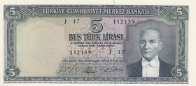 Turkey, 5 Lira, 1965, UNC, p174, 5/4. Emission
serial number: J17 112139, a portrait of Turkey's founder Mustafa Kemal Ataturk
Estimate: $ 350-700