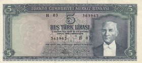 Turkey, 5 Lira, 1965, VF (+), p174, 5/4. Emission
serial number: H03 363962, natural, A portrait of Turkey's founder Mustafa Kemal Ataturk
Estimate:...