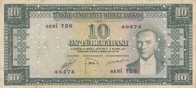 Turkey, 10 Lira, 1953, VF (+), p157, 5/2. Emission, CANCELLED
serial number: T26 48474, a portrait of Turkey's founder Mustafa Kemal Ataturk
Estimat...