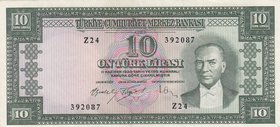 Turkey, 10 Lira, 1960, XF, p159, 5/4. Emission
serial number: Z24 392087, natural, A portrait of Turkey's founder Mustafa Kemal Ataturk
Estimate: $ ...