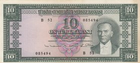 Turkey, 10 Lira, 1963, XF, p161, 5/6. Emission
serial number: B52 085494, a portrait of Turkey's founder Mustafa Kemal Ataturk, pressed
Estimate: $ ...