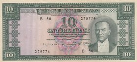 Turkey, 10 Lira, 1963, XF, p161, 5/6. Emission
serial number: B54 420046, natural, a portrait of Turkey's founder Mustafa Kemal Ataturk
Estimate: $ ...