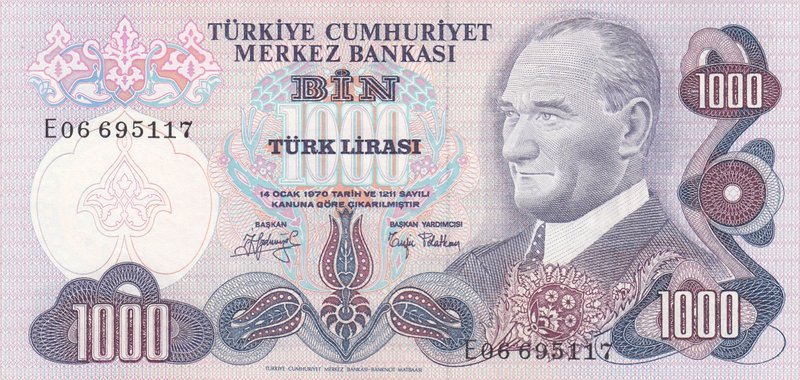 Turkey, 1000 Lira, 1979, AUNC, p191, 6/2. Emission
serial number: E06 695117, a...