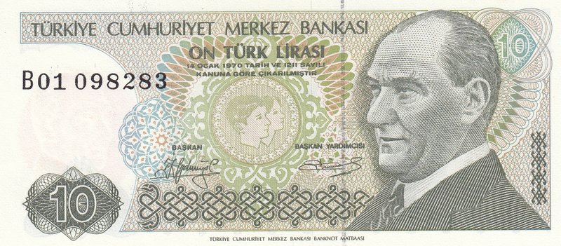 Turkey, 10 Lira, 1979, UNC, p192, 7/1. Emission, "B01" first prefix
serial numb...