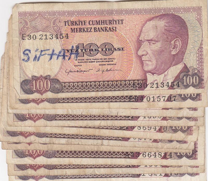 Turkey, 100 Lira, 1983/1984, FINE / VF, p194, 7/1. and 7/2. Emission, (Total 39 ...