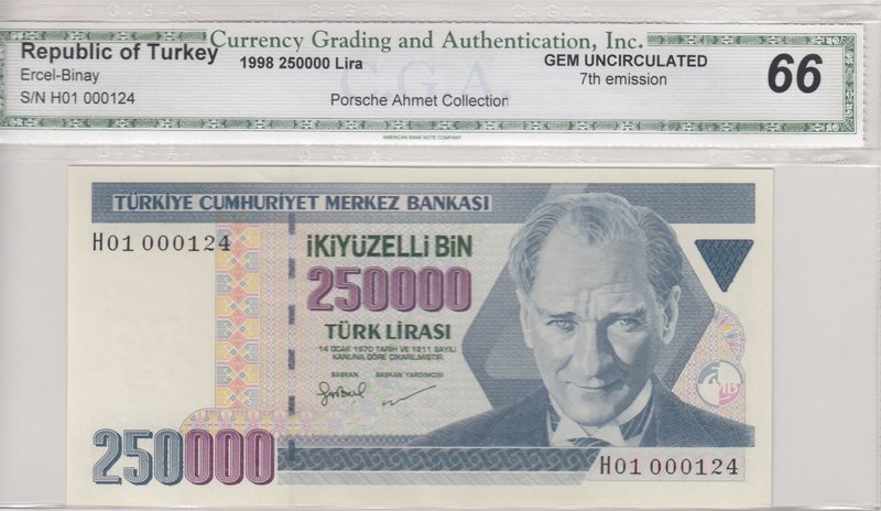 Turkey, 250.000 Lira, 1998, UNC, p211, 7/3. Emission, "HD01" first prefix and lo...