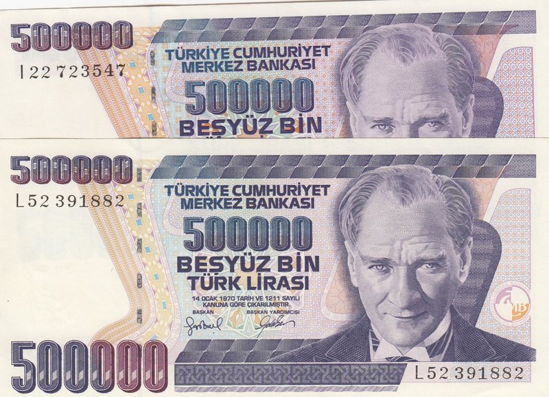 Turkey, 500.000 Lira, 1997, UNC, p212, 7/4. Emission
Serial numbers: I22 723547...