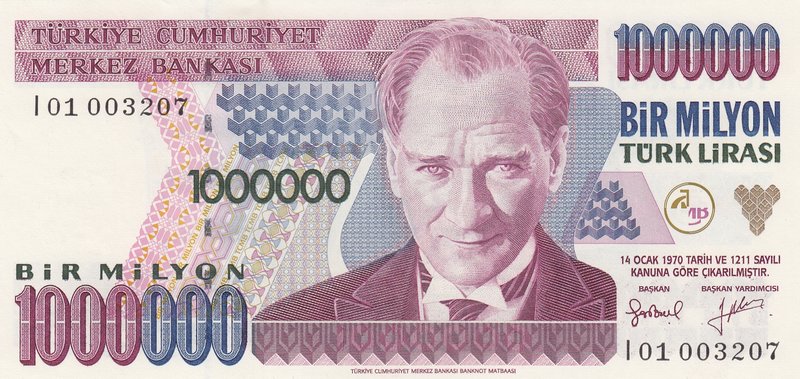 Turkey, 1.000.000 Lira, 1996, UNC, p209b, 7/2. Emission, "I01" first prefix.
se...