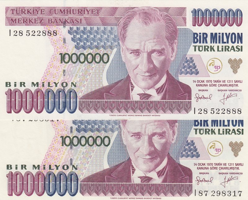 Turkey, 1.000.000 Lira, 1996, UNC, p209, 7/2. Emission, DIFFERENT WATERMARK, (To...