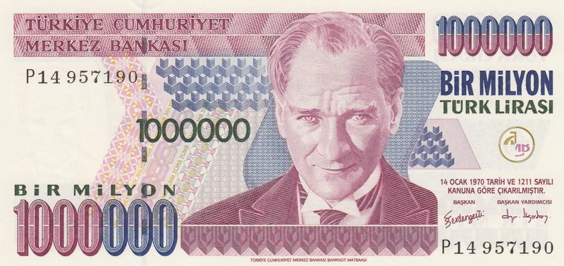 Turkey, 1.000.000 Lira, 2002, UNC, p209c, 7/3. Emission,"
Serial number: P14 95...